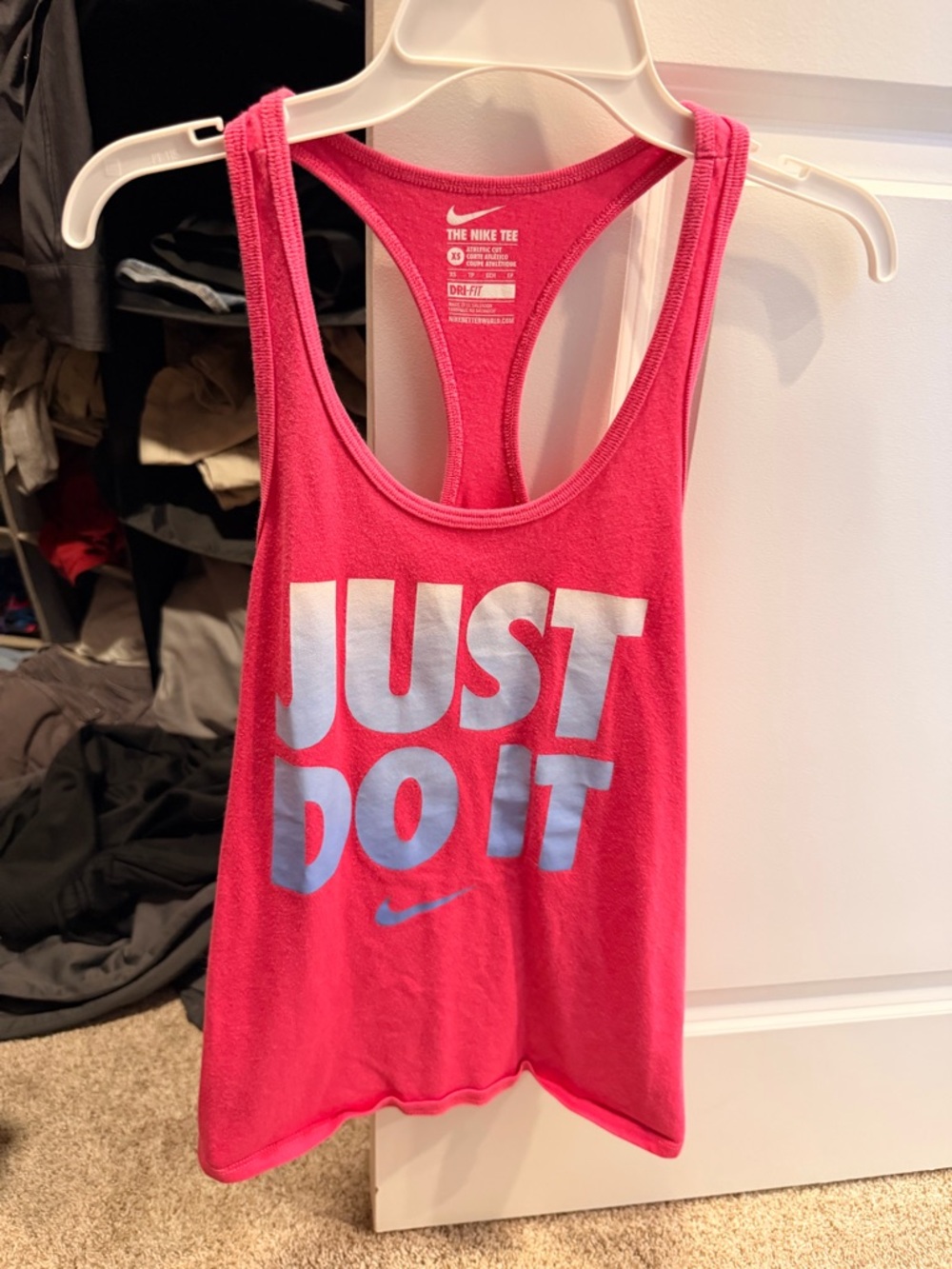 Nike Pink Racerback Tank with Silver 'JUST DO IT' Graphic